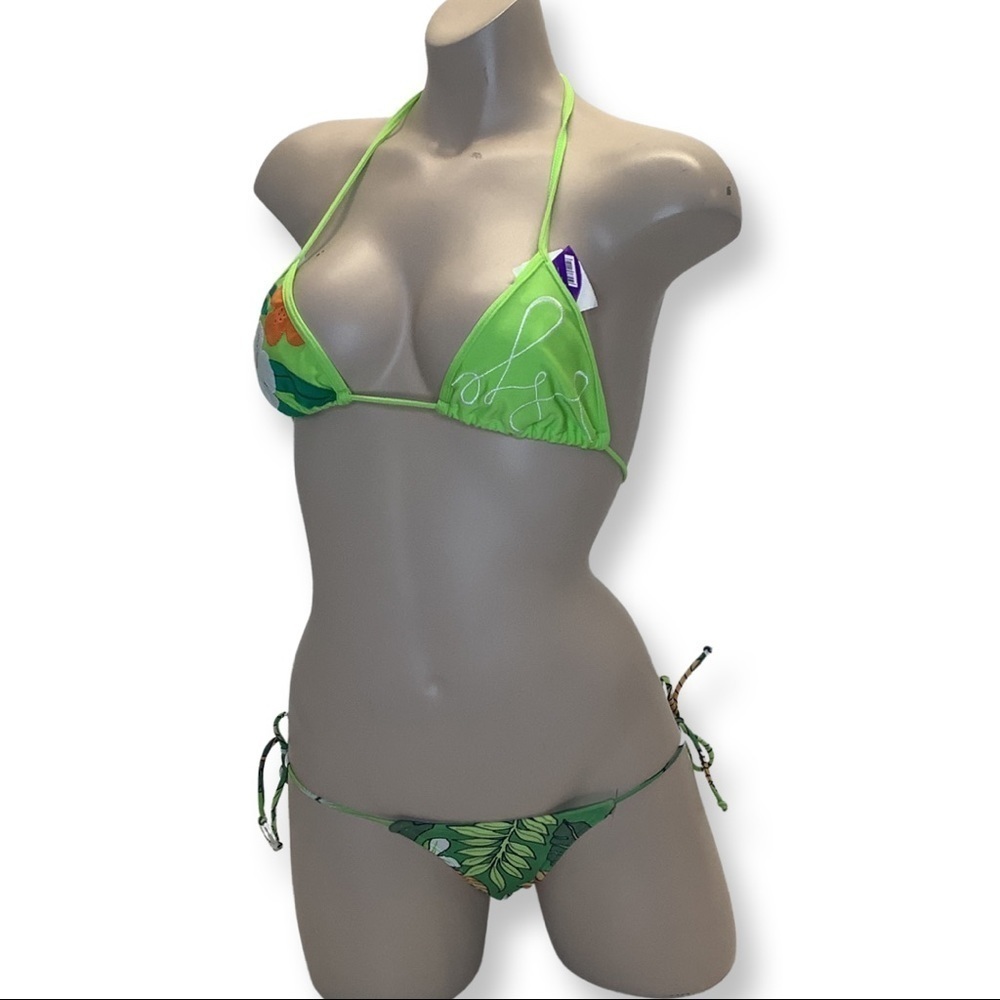 Recco Size Medium Brazilian Tropical Green Side Ties Bikini Set. New With Tags.
